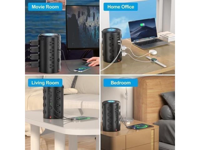 Alt view image 12 of 12 - Tower Power Strip Surge Protector with 16 Outlets and 5 USB Ports (2 USB-C), 6FT Extension Cord with Multiple Outlets,Heavy Duty Charging Station,Home Office Dorm Room Essentials. No Wireless Charging
