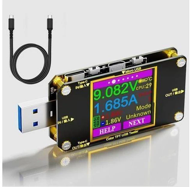 Alt view image 8 of 14 - USB C Power Meter Tester, Voltmeter Ammeter Load Tester, Voltage and Current Monitor With Braided C to C Cable (1.5Ft/50cm) - Test Cable Speed - PD 2.0/3.0 QC 2.0/3.0/4.0