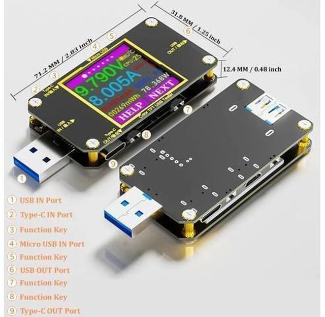 Alt view image 9 of 14 - USB C Power Meter Tester, Voltmeter Ammeter Load Tester, Voltage and Current Monitor With Braided C to C Cable (1.5Ft/50cm) - Test Cable Speed - PD 2.0/3.0 QC 2.0/3.0/4.0