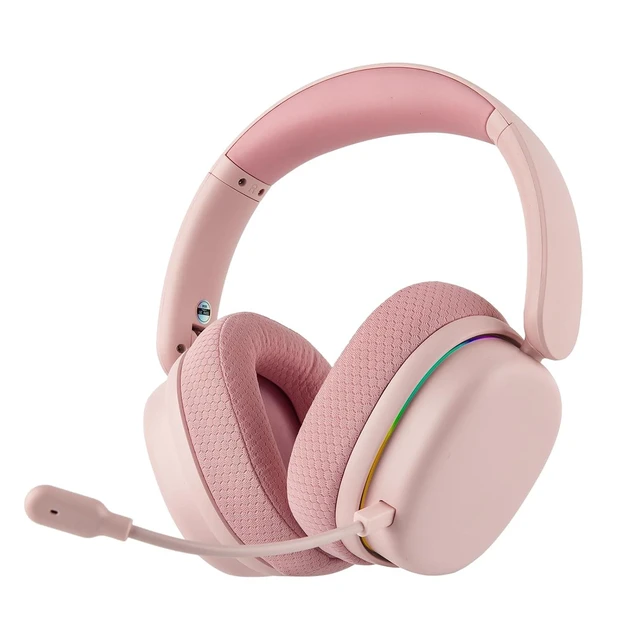 Alt view image 8 of 14 - X Aula G7 Pro Wireless Gaming Headset, Dual Mode BT5.3 & 2.4GHz, 7.1 Surround Sound, 80+ Hour Battery, RGB Light, with Noise Canceling Mic for PS5, PS4, Switch, PC (Pink)