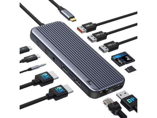 Alt view image 7 of 12 - Dual HDMI Docking Station USB C to 2 Monitor 4@60Hz, LIONWEI USB C Hub with 4K@120Hz HDMI, DP, 10Gbps USB C & USB A 3.1, 1000Mbps RJ45, SD/TF, USB C Dock for Type C Laptop