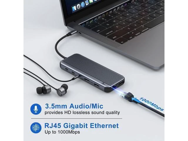 Alt view image 12 of 12 - Dual HDMI Docking Station USB C to 2 Monitor 4@60Hz, LIONWEI USB C Hub with 4K@120Hz HDMI, DP, 10Gbps USB C & USB A 3.1, 1000Mbps RJ45, SD/TF, USB C Dock for Type C Laptop