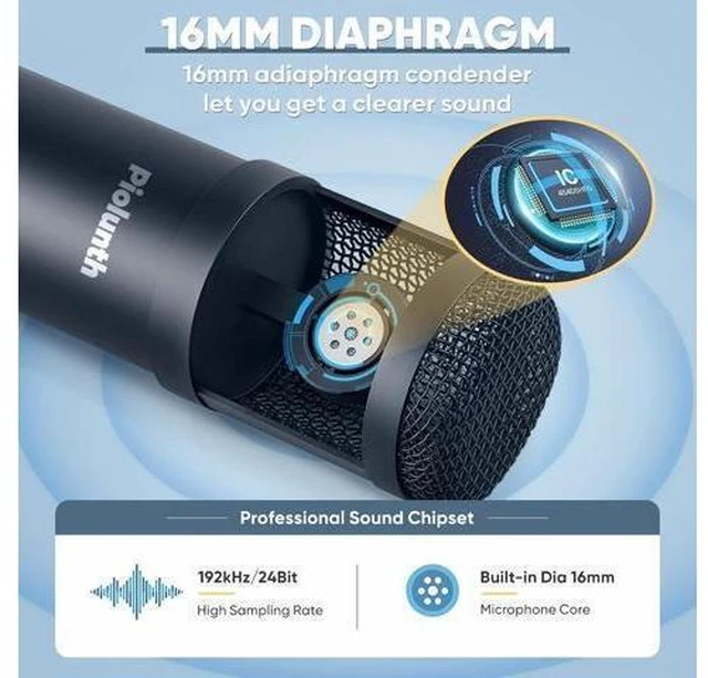 Alt view image 12 of 14 - USB Microphone, Professional 192kHz/24Bit Plug & Play PC Computer Condenser Cardioid Mic Kit with Sound Advanced Chipset, for Streaming, Podcast, Studio Recording and Games
