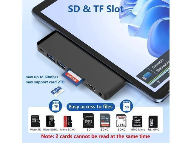 Alt view image 10 of 11 - Surface Pro 11 Docking Station: Surface Pro 11 Copilot+PC/Pro 10/Pro 9 USB Hub Adapter with Thunderbolt 4 (Display+Data+100W PD), 4K HDMI, USB 3.0, SD/TF Reader, 3.5mm Audio Surface Pro 11 Accessories