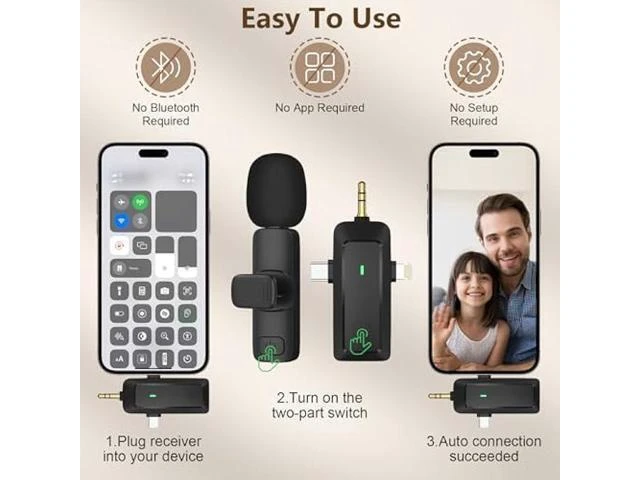 Alt view image 10 of 10 - Wireless Lavalier Microphone for iPhone - Android Phone/Camera/Computer/Laptop, Professional Dual Lapel Mic with USB-C/3.5mm/USB Plug for Video Recording, Vlog, YouTube, TikTok