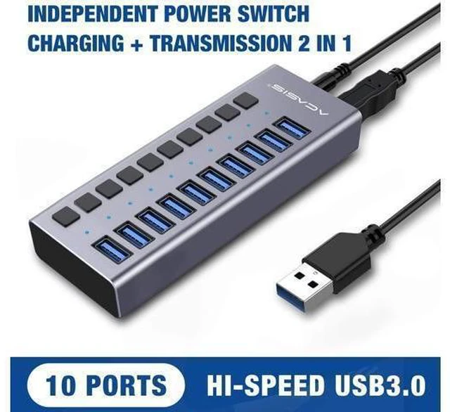 Alt view image 9 of 14 - Powered USB Hub - ACASIS 10 Ports 48W USB 3.0 Data Hub - with Individual On/Off Switches and 12V/4A Power Adapter USB Hub 3.0 Splitter for Laptop PC Computer Mobile HDD Flash Drive and More