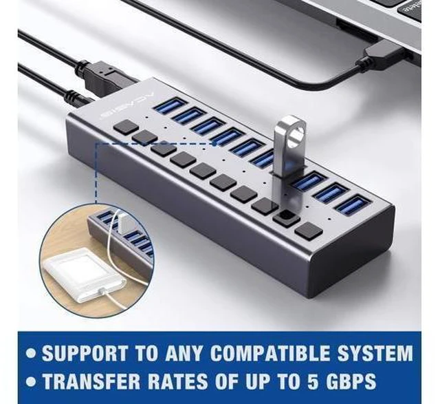 Alt view image 13 of 14 - Powered USB Hub - ACASIS 10 Ports 48W USB 3.0 Data Hub - with Individual On/Off Switches and 12V/4A Power Adapter USB Hub 3.0 Splitter for Laptop PC Computer Mobile HDD Flash Drive and More