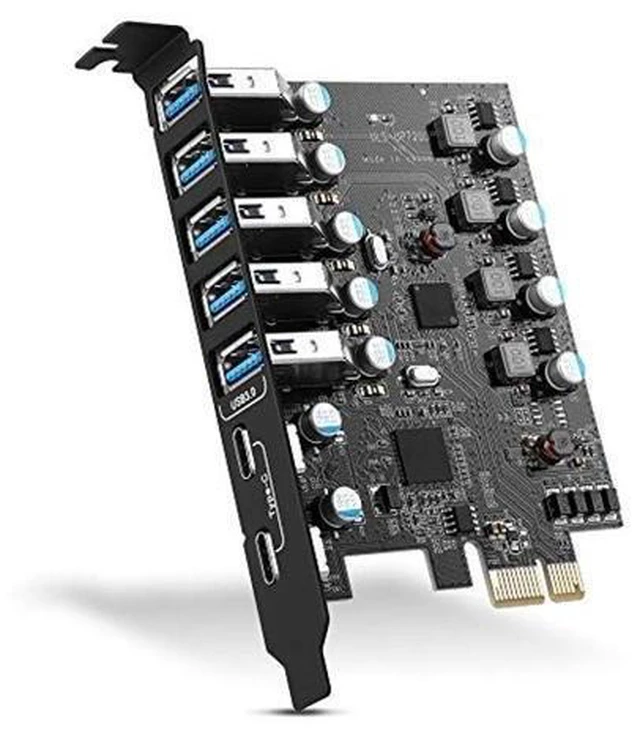 Alt view image 6 of 10 - PCI-E to USB 3.0 7-Port(2X USB-C - 5X USB-A) Expansion Card,PCI Express USB Add in Card, Internal USB3 Hub Converter for Desktop PC Host Card Support Windows 10/8/7/XP and MAC OS 10.8.2 Above