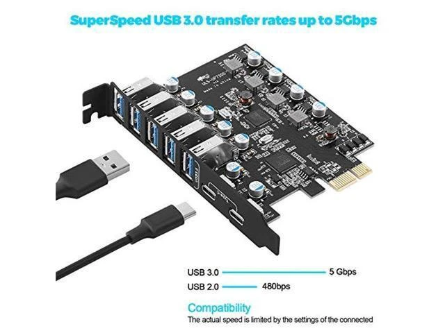 Alt view image 10 of 10 - PCI-E to USB 3.0 7-Port(2X USB-C - 5X USB-A) Expansion Card,PCI Express USB Add in Card, Internal USB3 Hub Converter for Desktop PC Host Card Support Windows 10/8/7/XP and MAC OS 10.8.2 Above
