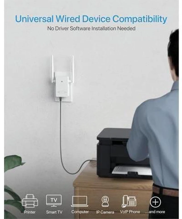 Alt view image 11 of 14 - Universal WiFi to Ethernet Adapter 300Mbps on 2.4GHz WiFi to Wired Converter Wireless Bridge with RJ45 Port for Printer Smart TV Blu-Ray Player etc Connect a Wired Device to Wi-Fi
