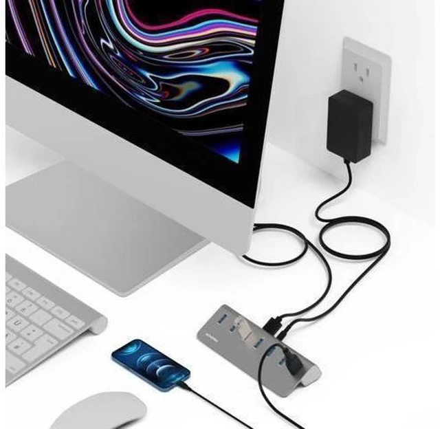 Alt view image 8 of 8 - Achoro 7 Ports Powered USB HUB - 2nd Generation 10GB Super Speed External USB Port - USB 3.2 Aluminium USB Hub for Computer, Mac, PCs, Smartphone & Tablets - Computer Multiple USB Hub (POWERED SILVER)