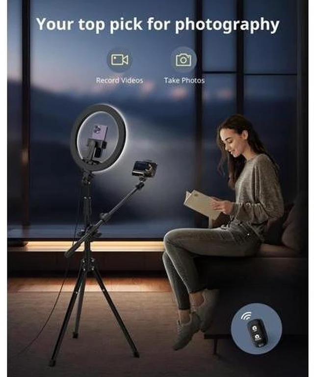 Alt view image 11 of 12 - 12 Selfie Ring Light with Stand and Overhead Phone Mount 62 Foldable Tripod for iPhone with Ringlight Phone Light for Video Recording Cooking Photography Live Streaming Tiktok YouTube