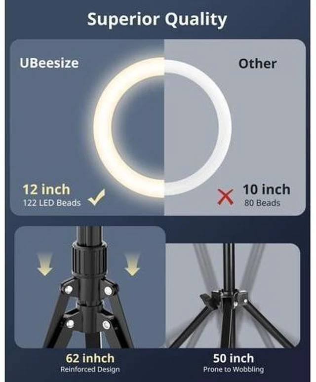 Alt view image 12 of 12 - 12 Selfie Ring Light with Stand and Overhead Phone Mount 62 Foldable Tripod for iPhone with Ringlight Phone Light for Video Recording Cooking Photography Live Streaming Tiktok YouTube