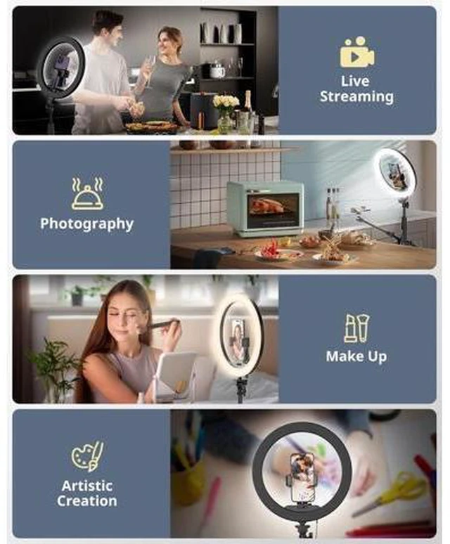 Alt view image 8 of 12 - 12 Selfie Ring Light with Stand and Overhead Phone Mount 62 Foldable Tripod for iPhone with Ringlight Phone Light for Video Recording Cooking Photography Live Streaming Tiktok YouTube