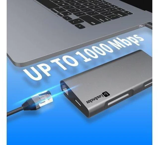 Alt view image 11 of 14 - USB C Hub Ethernet Multiport Adapter, LasAnclas 8-in-1 USB C Docking Station 4K HDMI, 100W PD, 3 USB 3.0, 1Gbps LAN USB C Dongle, SD/TF Reader USB C Dock for MacBook Air/Pro,iPad Pro 2021