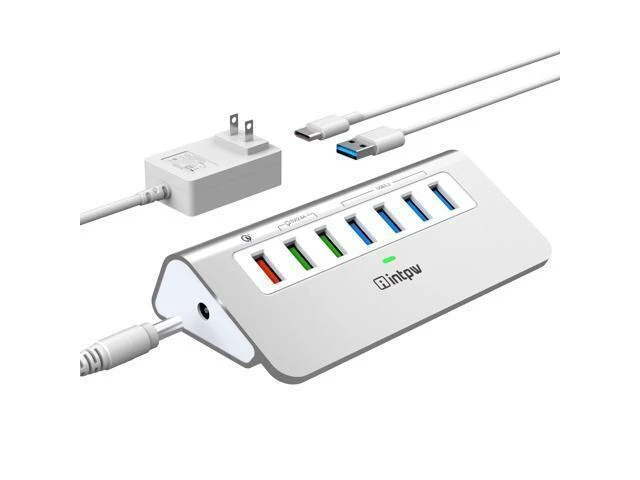 Alt view image 6 of 10 - Powered USB 3.2 Hub 10Gbps,7 Port USB Data Hub USB Splitter with 4 USB 3.2 Gen2 Data Ports,3 Fast Charging Ports,30W Power Adapter,Type A & C Cable, Aluminum Powered USB C Hub for Computer,PC,Laptop
