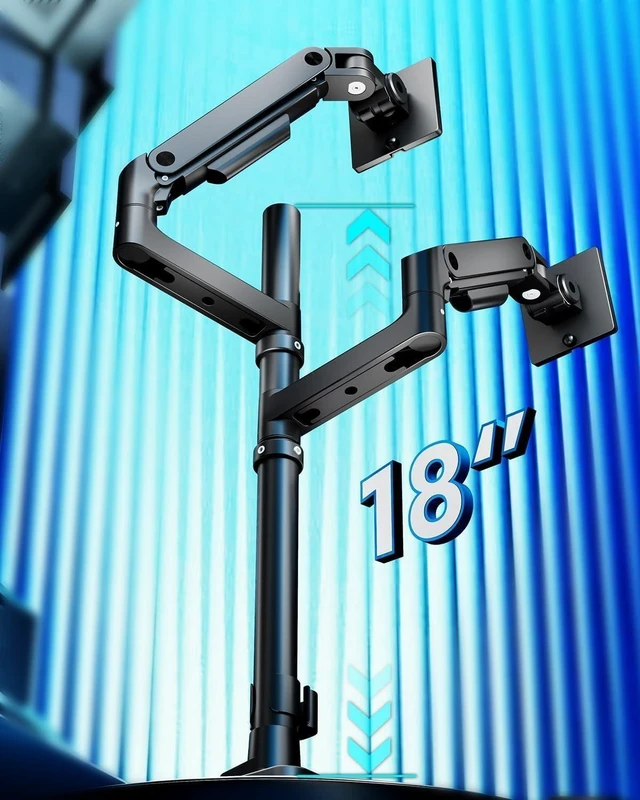 Alt view image 10 of 14 - ARES WING Dual Monitor Stand for Ultrawide Heavy Duty Curved Monitor Stacking, Fits 17-49 Inch, Vertical Gas Spring Double Monitor Mount with USB, Adjustable Dual Monitor Mount for Desk, Black