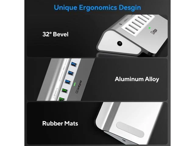 Alt view image 10 of 10 - Powered USB 3.2 Hub 10Gbps,7 Port USB Data Hub USB Splitter with 4 USB 3.2 Gen2 Data Ports,3 Fast Charging Ports,30W Power Adapter,Type A & C Cable, Aluminum Powered USB C Hub for Computer,PC,Laptop