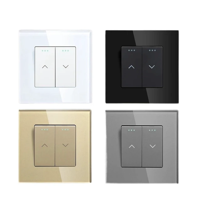 Alt view image 5 of 6 - Mechanical Curtain Switch Electric Roller Shutter Switch Push Button Wall Blinds Switch Glass Frame(White)