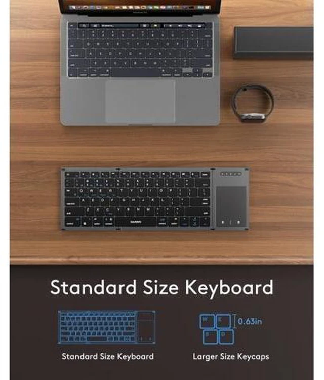 Alt view image 12 of 14 - Foldable Bluetooth Keyboard with Touchpad, Full-Size Dual-Mode Wireless Folding Keyboard, Rechargeable Portable Travel Keyboard for iOS Android Windows Mac OS, Support 4 Device(BT5.1x3 + 2.4G)