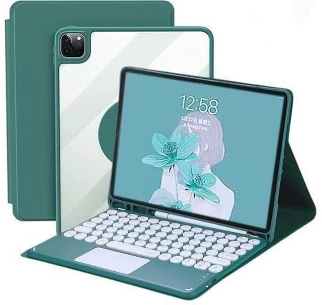 Alt view image 6 of 10 - iPad 10th Generation Keyboard Case, iPad 10.9 Inch 2022 Case with Trackpad Keyboard, 3 in1 Magnetic Rotating Detachable Clear Cover with Pencil Holder and Touchpad Keyboard (Teal)