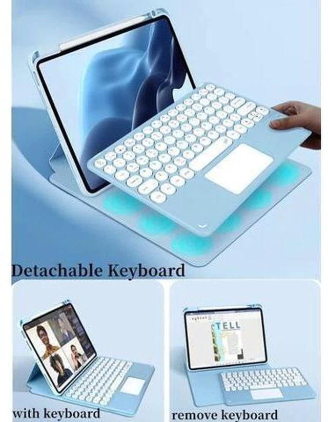 Alt view image 8 of 10 - iPad 10th Generation Keyboard Case, iPad 10.9 Inch 2022 Case with Trackpad Keyboard, 3 in1 Magnetic Rotating Detachable Clear Cover with Pencil Holder and Touchpad Keyboard (Teal)