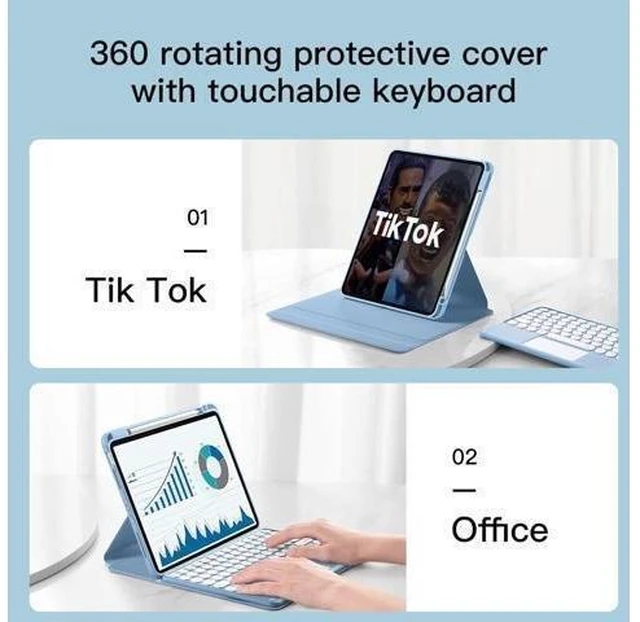 Alt view image 9 of 10 - iPad 10th Generation Keyboard Case, iPad 10.9 Inch 2022 Case with Trackpad Keyboard, 3 in1 Magnetic Rotating Detachable Clear Cover with Pencil Holder and Touchpad Keyboard (Teal)