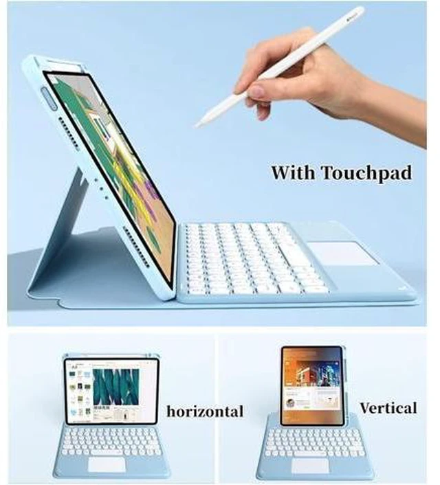 Alt view image 10 of 10 - iPad 10th Generation Keyboard Case, iPad 10.9 Inch 2022 Case with Trackpad Keyboard, 3 in1 Magnetic Rotating Detachable Clear Cover with Pencil Holder and Touchpad Keyboard (Teal)
