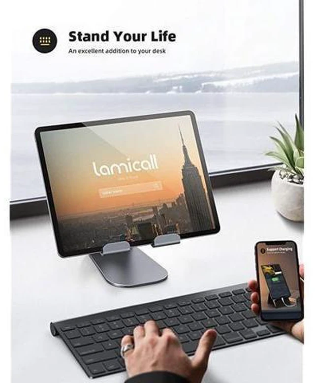 Alt view image 10 of 14 - Tablet Stand Adjustable Tablet Stand Desktop Stand Holder Dock Suitable to New iPad 2017 Pro 97 105 Air Mini 2 3 4 Kindle Nexus Accessories Tab EReader 413 inch Gray