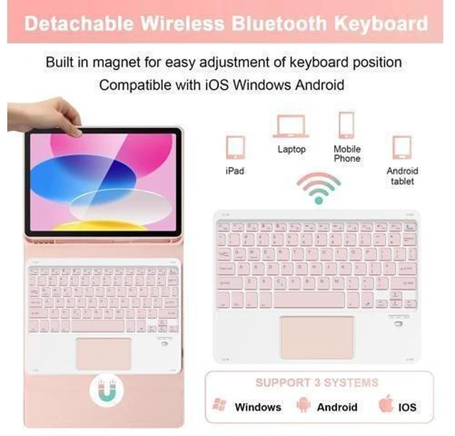 Alt view image 8 of 10 - SOPPY Keyboard Case with Touchpad for iPad 10th Generation, Detachable Wireless Keyboard for iPad 10th Gen 10.9" 2022 (A2696/A2757/A2777), Slim Case with Pencil Holder for iPad 10th Gen 2022, Pink