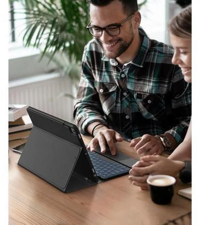 Alt view image 12 of 12 - iPad 9th Generation Case with Keyboard, 7 Color Backlit, Multi-Touch Trackpad, Built-in Pencil Holder, 2 Bluetooth Channels, Flip Stand Keyboard Case for iPad 9th/8th/7th Gen 10.2 Black