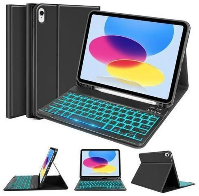 Alt view image 6 of 10 - SOPPY Keyboard Case for iPad, 7-Color Backlight Keyboard for iPad 10th Gen 10.9" 2022 (A2696/A2757/A2777), Detachable Keyboard Case, Built-in Pencil Slot - Black