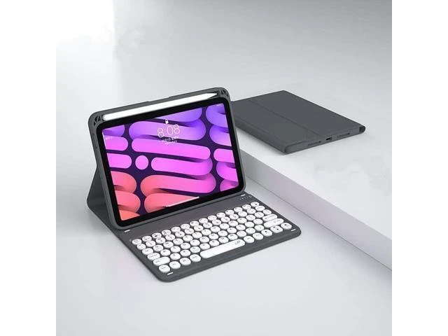 Alt view image 10 of 10 - kaitesi iPad Mini 6 2021 Keyboard Case with Pencil Charging Holder - 8.3 Inch Keyboard Case for iPad Mini 6th Generation, Detachable BT Color Keyboard Cover Round Button (Black)