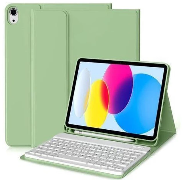 Alt view image 6 of 10 - aoub for iPad 10th Generation Case with Keyboard 10.9 inch 2022, Detachable Bluetooth Keyboard, Smart Stand Folio Keyboard Cover with Pencil Holder for iPad 10th Gen, Light Green