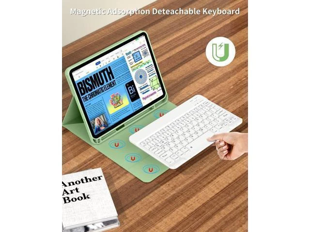 Alt view image 8 of 10 - aoub for iPad 10th Generation Case with Keyboard 10.9 inch 2022, Detachable Bluetooth Keyboard, Smart Stand Folio Keyboard Cover with Pencil Holder for iPad 10th Gen, Light Green
