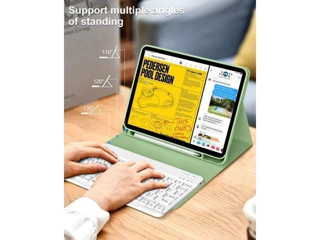 Alt view image 9 of 10 - aoub for iPad 10th Generation Case with Keyboard 10.9 inch 2022, Detachable Bluetooth Keyboard, Smart Stand Folio Keyboard Cover with Pencil Holder for iPad 10th Gen, Light Green