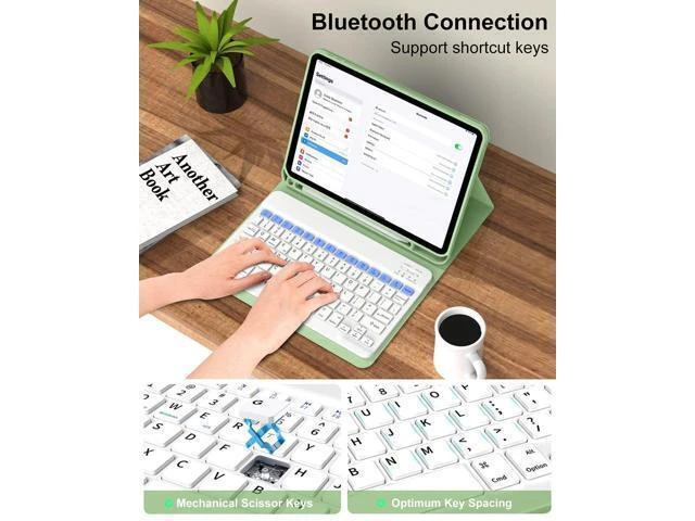 Alt view image 10 of 10 - aoub for iPad 10th Generation Case with Keyboard 10.9 inch 2022, Detachable Bluetooth Keyboard, Smart Stand Folio Keyboard Cover with Pencil Holder for iPad 10th Gen, Light Green
