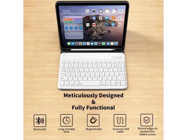 Alt view image 9 of 10 - kenke for iPad 10th Generation Case with Keyboard (10.9 Inch, 2022), Magnetically Detachable Wireless Bluetooth Keyboard, Folio Keyboard Case with Pencil Holder for iPad 10th Generation, Black