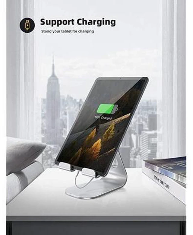 Alt view image 11 of 14 - Tablet Stand Adjustable Tablet Stand Desktop Stand Holder Dock Compatible with Tablet Such as iPad Pro 97 105 129 Air Mini 4 3 2 Kindle Nexus Tab EReader 413 Silver