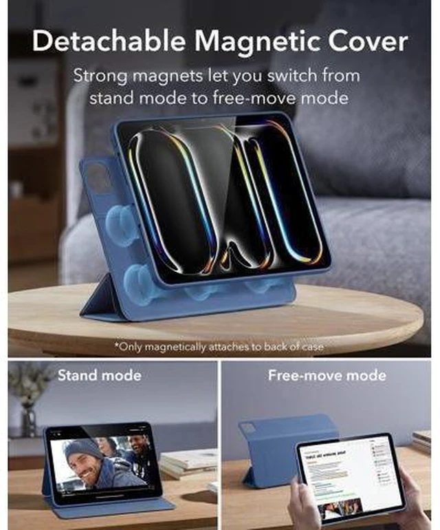 Alt view image 9 of 10 - ESR for iPad Pro 11 Inch Case M4(2024), iPad Pro 11 Case with Pencil Holder, Removable Magnetic Cover, Vertical Stand, Fully Supports Pencil Pro and Pencil(USB-C), Rebound 360 Series, Dark Blue