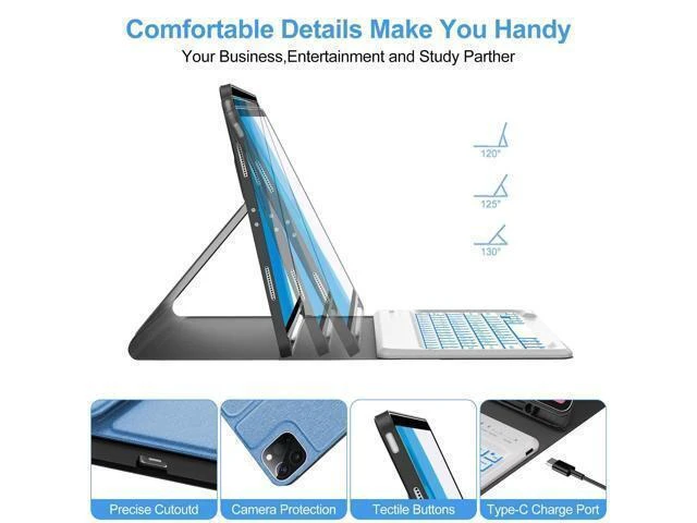 Alt view image 8 of 10 - iPad Air 13 inch Case with Keyboard (M2, 2024), Keyboard Case for iPad 12.9" 6th 2022/5th 2021/4th 2020/3rd 2018, Detachable Bluetooth Keyboard, 7 Colors Backlit, Slim Folio Cover with Pen Holder Blue
