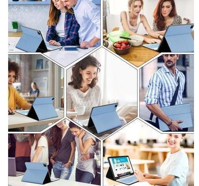 Alt view image 7 of 10 - iPad Air 13 inch Case with Keyboard (M2, 2024), Keyboard Case for iPad 12.9" 6th 2022/5th 2021/4th 2020/3rd 2018, Detachable Bluetooth Keyboard, 7 Colors Backlit, Slim Folio Cover with Pen Holder Blue