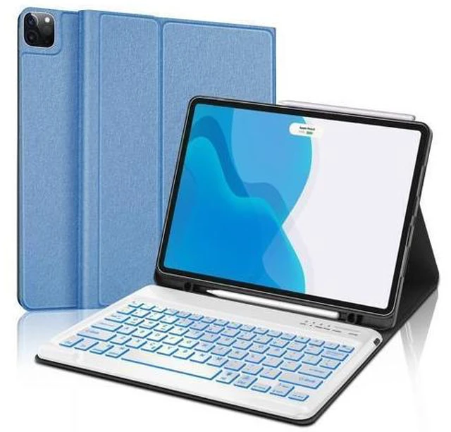 Alt view image 6 of 10 - iPad Air 13 inch Case with Keyboard (M2, 2024), Keyboard Case for iPad 12.9" 6th 2022/5th 2021/4th 2020/3rd 2018, Detachable Bluetooth Keyboard, 7 Colors Backlit, Slim Folio Cover with Pen Holder Blue