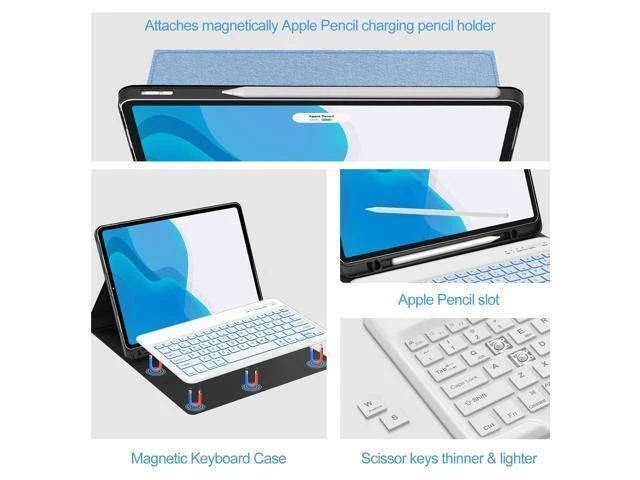 Alt view image 9 of 10 - iPad Air 13 inch Case with Keyboard (M2, 2024), Keyboard Case for iPad 12.9" 6th 2022/5th 2021/4th 2020/3rd 2018, Detachable Bluetooth Keyboard, 7 Colors Backlit, Slim Folio Cover with Pen Holder Blue