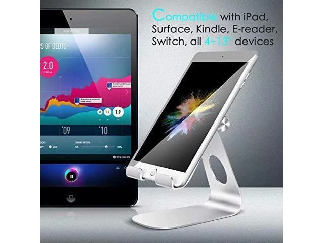 Alt view image 14 of 14 - Tablet Stand Adjustable Tablet Stand Desktop Stand Holder Dock Compatible with Tablet Such as iPad 2018 Pro 97 105 Air Mini 4 3 2 Kindle Nexus Tab EReader 413 Silver