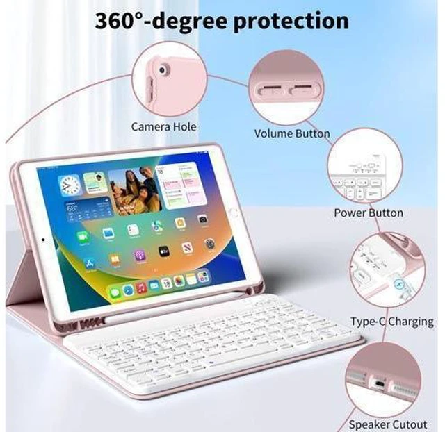 Alt view image 7 of 10 - kenke Keyboard Case for iPad 9th Generation 2021/8th/7th Gen 2020/2019 10.2 Inch, Detachable Wireless Bluetooth with Pencil Holder Keyboard Case, Soft TPU Back Cover for iPad 9/8/7th Gen, Pink