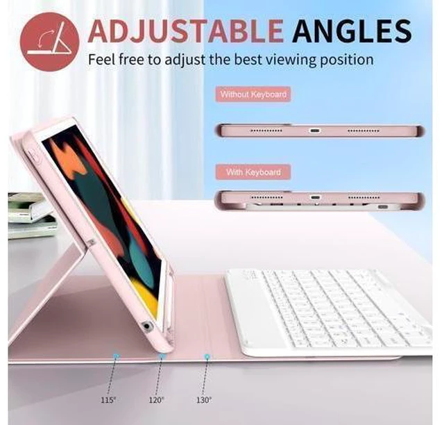 Alt view image 10 of 10 - kenke Keyboard Case for iPad 9th Generation 2021/8th/7th Gen 2020/2019 10.2 Inch, Detachable Wireless Bluetooth with Pencil Holder Keyboard Case, Soft TPU Back Cover for iPad 9/8/7th Gen, Pink
