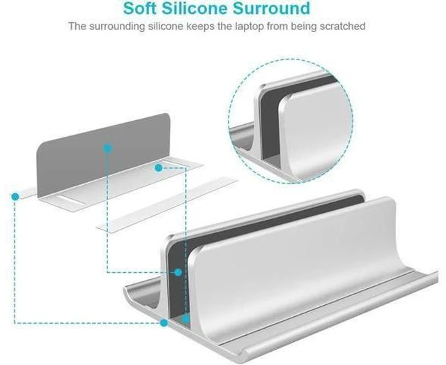 Alt view image 11 of 14 - 3-in-1 Aluminum Laptop Stand Vertical Laptop Stand Holder for Desk with Adjustable Dock Space-Saving Organizer for All MacBook Surface HP up to 17.3 inch