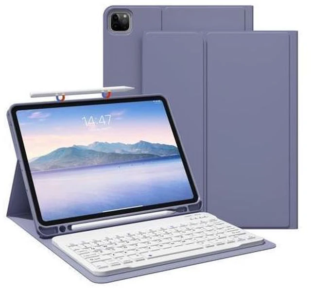 Alt view image 6 of 10 - GKABXY Keyboard Case for iPad Pro 11 inch (4th/3rd/2nd/1st Gen) 2022/2021/2020/2018, Detachable Wireless Bluetooth Keyboard Case with Pencil Holder for iPad Pro 11", Auto Sleep/Wake (Purple Gray)