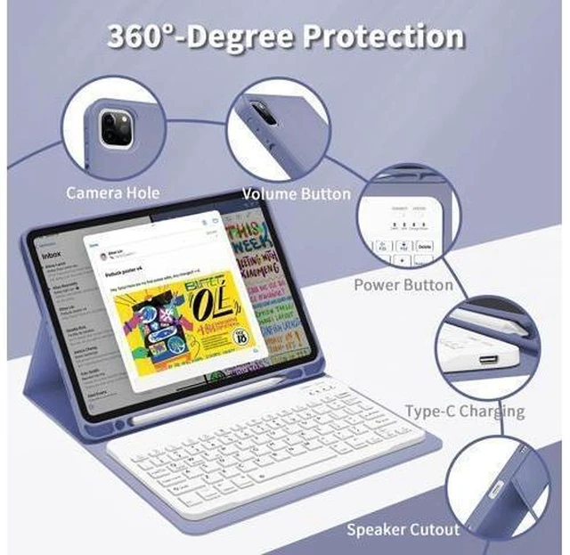 Alt view image 7 of 10 - GKABXY Keyboard Case for iPad Pro 11 inch (4th/3rd/2nd/1st Gen) 2022/2021/2020/2018, Detachable Wireless Bluetooth Keyboard Case with Pencil Holder for iPad Pro 11", Auto Sleep/Wake (Purple Gray)
